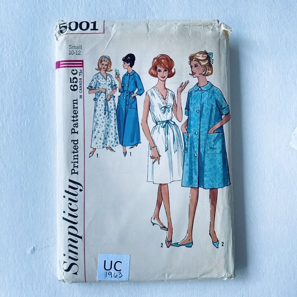 Vintage Sewing Pattern SIMPLICITY 5001 Nightgown Robe 2 Lengths Sz 10-12 Small